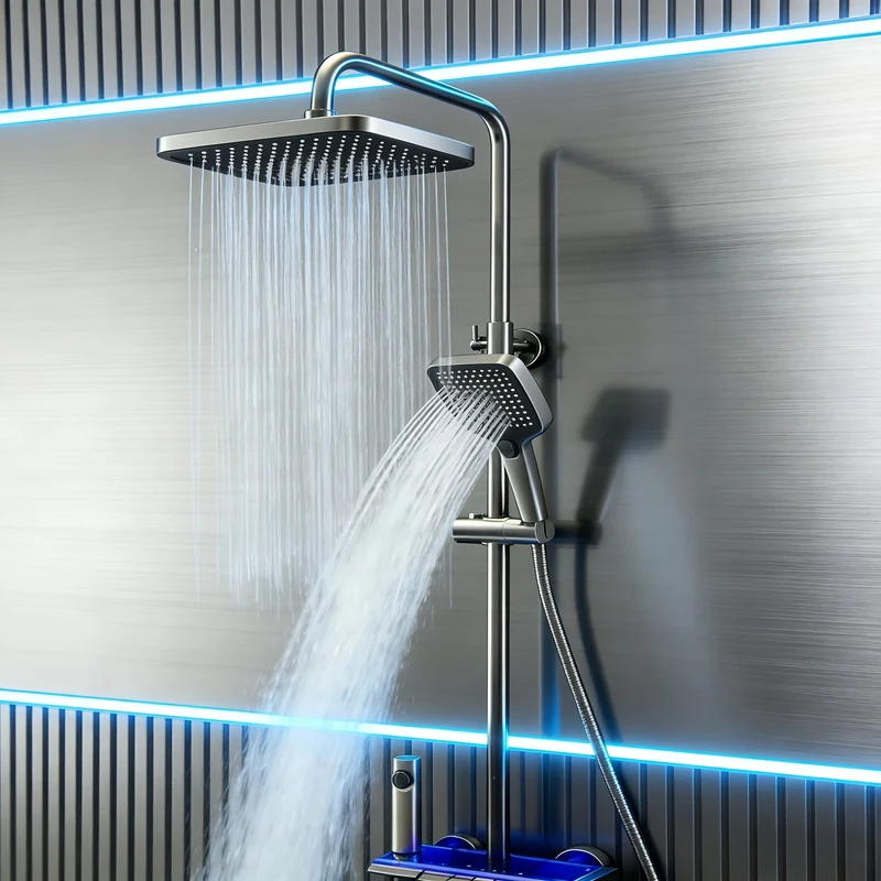 Colonne de douche à cascade avec tablette lumineuse LED et écran digital