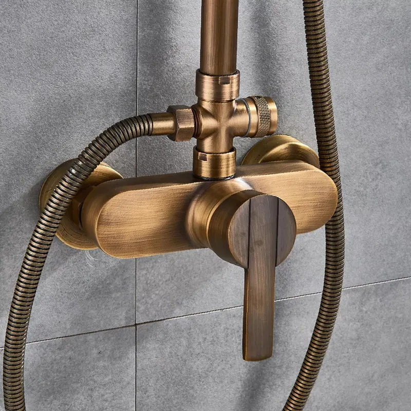 Colonne de douche rétro en laiton vieilli avec tablette et douchette