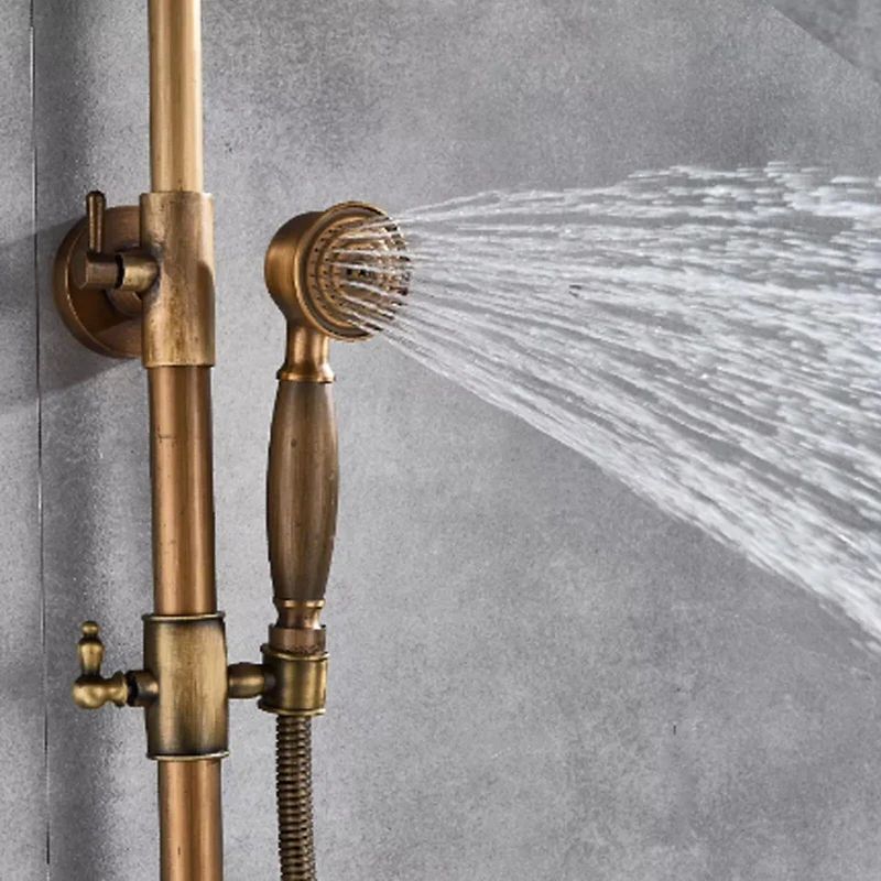 Colonne de douche rétro en laiton vieilli avec tablette et douchette