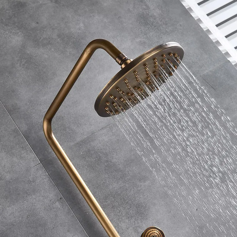 Colonne de douche rétro en laiton vieilli avec tablette et douchette