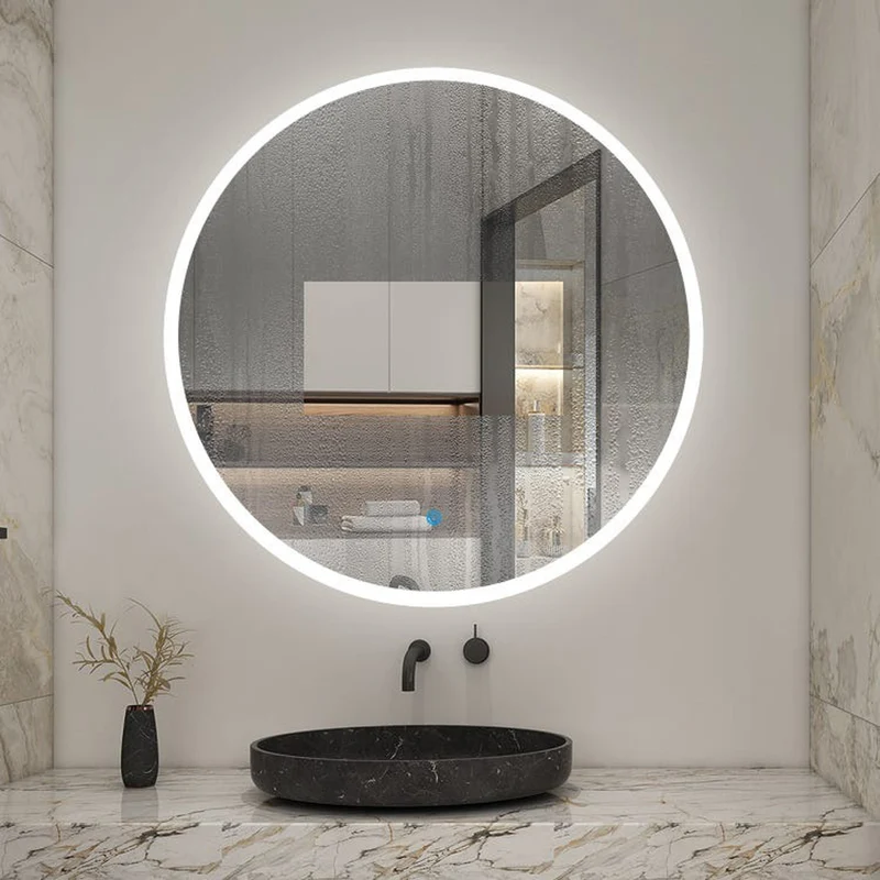 AICA LED miroir lumineux 3 couleurs tactile + anti-buée + dimmable + mémoire miroir salle de bain rond