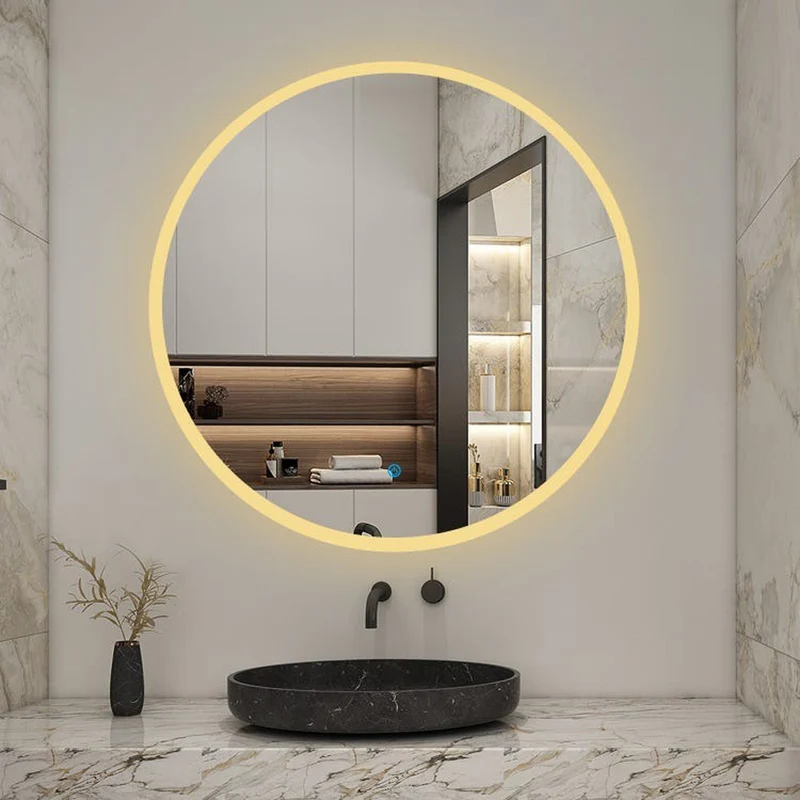 AICA LED miroir lumineux 3 couleurs tactile + anti-buée + dimmable + mémoire miroir salle de bain rond