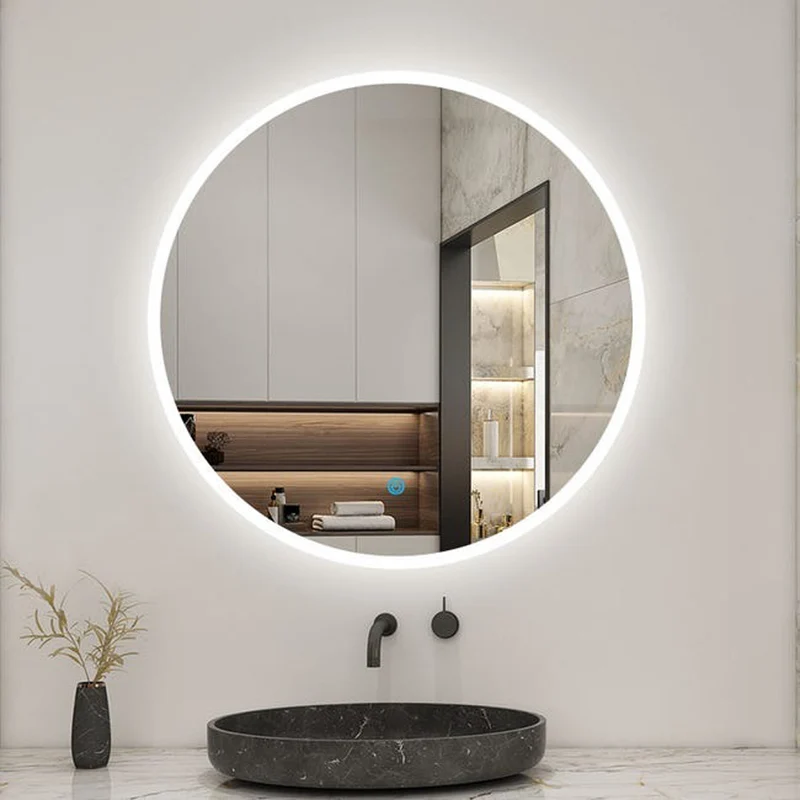 AICA Miroir lumineux rond 60cm dimmable + mémoire, miroir de salle de bain