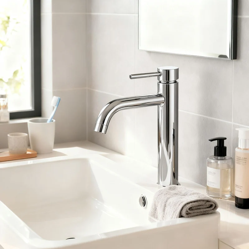 AICA Robinet de salle de bain mitigeur lavabo haut Acier inoxydable 304 - monocommande chaude/froide réglable, haute qualité classique, finition chromé