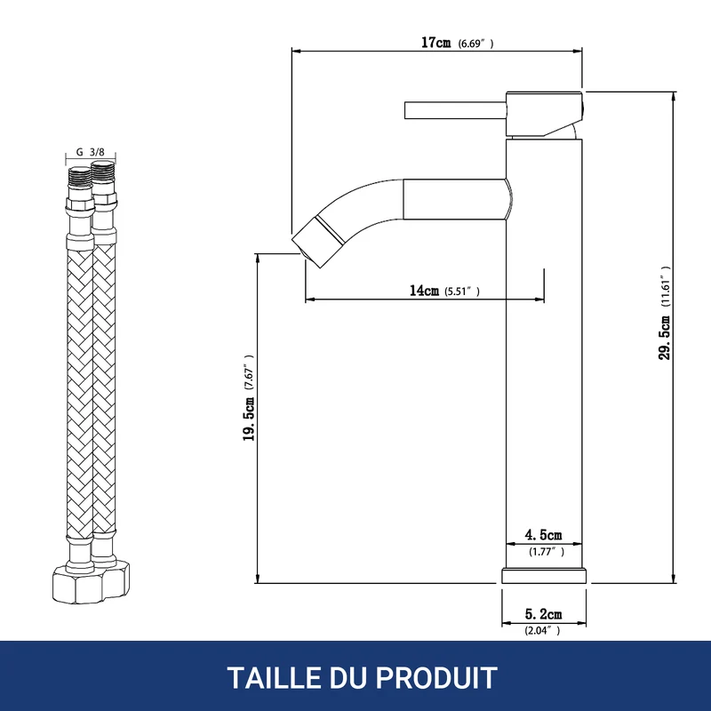 AICA Robinet de salle de bain mitigeur lavabo haut Acier inoxydable 304 - monocommande chaude/froide réglable, haute qualité classique, finition chromé