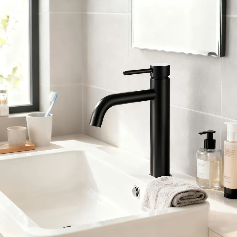 AICA Robinet de salle de bain mitigeur lavabo haut Acier inoxydable 304 - monocommande chaude/froide réglable, haute qualité classique, finition noir mat