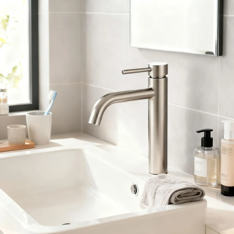 AICA Robinet de salle de bain mitigeur lavabo haut Acier inoxydable 304 - monocommande chaude/froide réglable, haute qualité classique, finition brossé