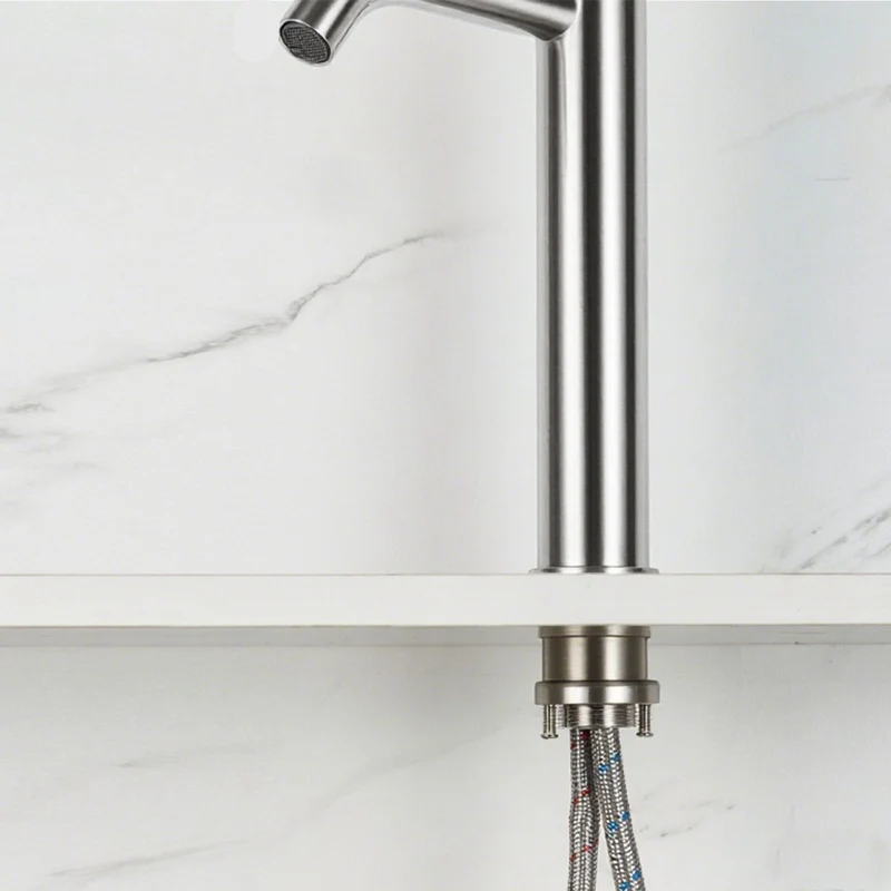 AICA Robinet de salle de bain mitigeur lavabo haut Acier inoxydable 304 - monocommande chaude/froide réglable, haute qualité classique, finition brossé
