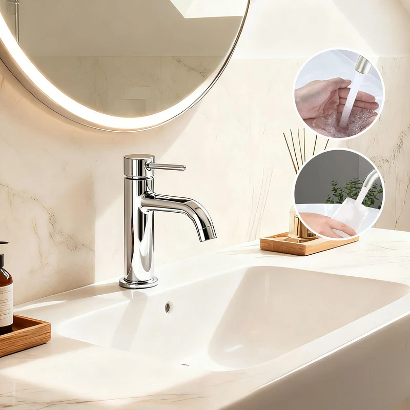 AICA Robinet de salle de bain mitigeur monocommande lavabo - acier inoxydable 304, 175mm hauteur basse, eau chaude/froide réglable, finition chromé