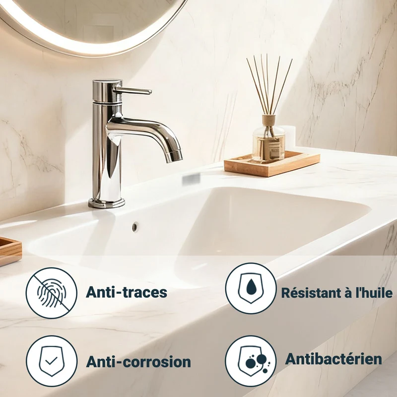 AICA Robinet de salle de bain mitigeur monocommande lavabo - acier inoxydable 304, 175mm hauteur basse, eau chaude/froide réglable, finition chromé