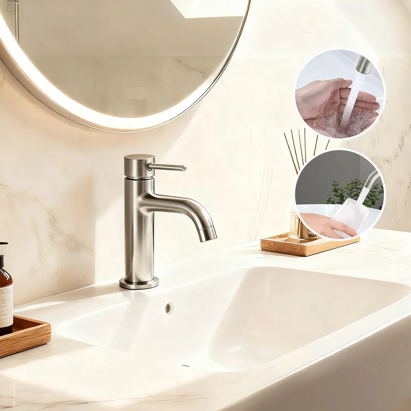 AICA Robinet de salle de bain mitigeur monocommande lavabo - acier inoxydable 304, 175mm hauteur basse, eau chaude/froide réglable, finition brossé