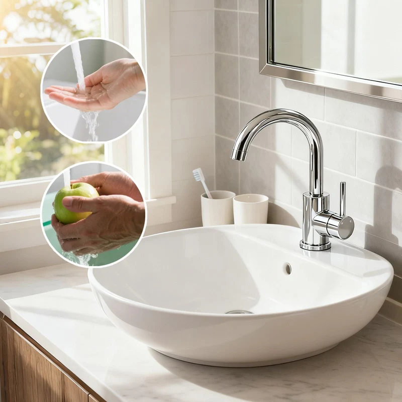 AICA Robinet Lavabo Mitigeur Salle de Bain - 360° Rotatif Bec/U-forme Design Courbé Classique, Acier Inox 304, Adapté à Lavabo/Vasque/Petite Cuisine, Finition chromé