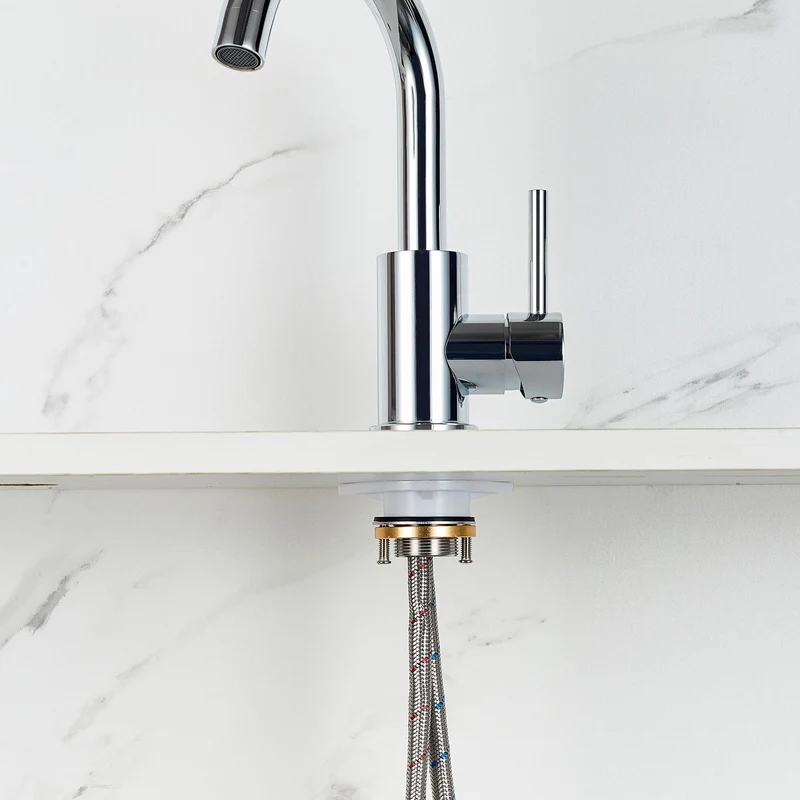AICA Robinet Lavabo Mitigeur Salle de Bain - 360° Rotatif Bec/U-forme Design Courbé Classique, Acier Inox 304, Adapté à Lavabo/Vasque/Petite Cuisine, Finition chromé
