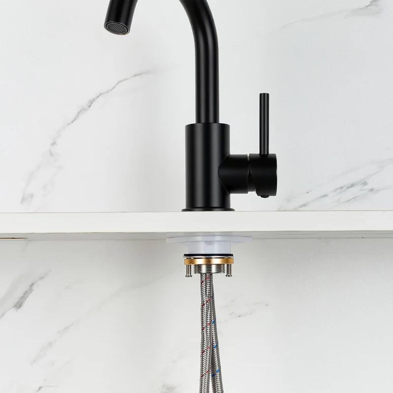 AICA Robinet Lavabo Mitigeur Salle de Bain - 360° Rotatif Bec/U-forme Design Courbé Classique, Acier Inox 304, Adapté à Lavabo/Vasque/Petite Cuisine, Finition Noir Mat