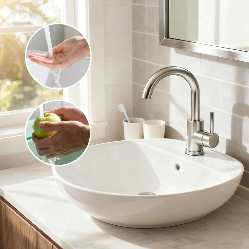 AICA Robinet Lavabo Mitigeur Salle de Bain - 360° Rotatif Bec/U-forme Design Courbé Classique, Acier Inox 304, Adapté à Lavabo/Vasque/Petite Cuisine, Finition Brossé