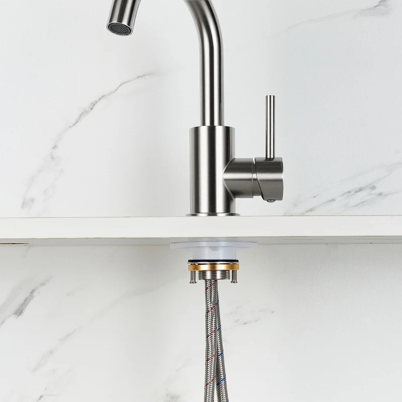 AICA Robinet Lavabo Mitigeur Salle de Bain - 360° Rotatif Bec/U-forme Design Courbé Classique, Acier Inox 304, Adapté à Lavabo/Vasque/Petite Cuisine, Finition Brossé