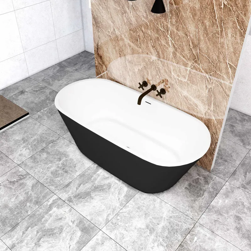AICA Baignoire îlot 1700x780x600mm | Îlot Ovale Noir Mat & Blanc | Installation Rapide & Anti-Débordement