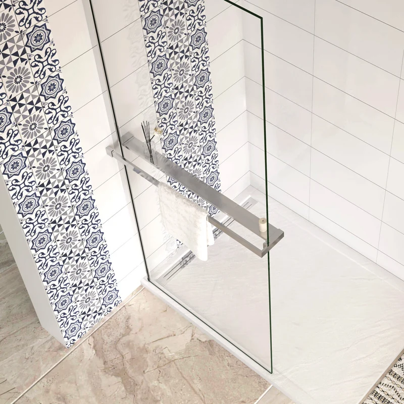 AICA Étagère de rangement longue avec porte-serviettes 2 en 1 : aluminium chromé, pour douche à l'italienne (verre 8 mm)
