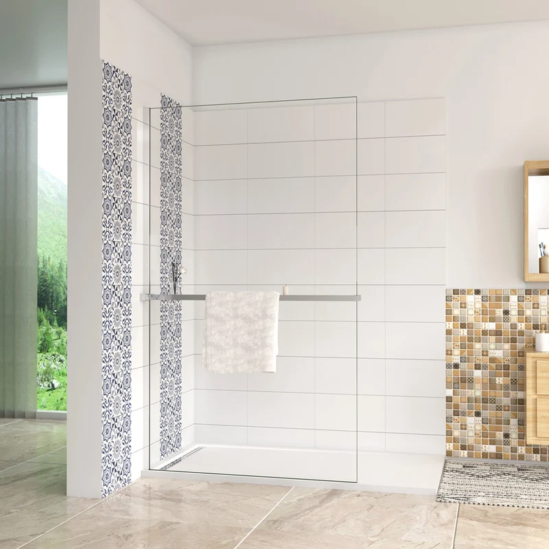 AICA Étagère de rangement longue avec porte-serviettes 2 en 1 : aluminium chromé, pour douche à l'italienne (verre 8 mm)