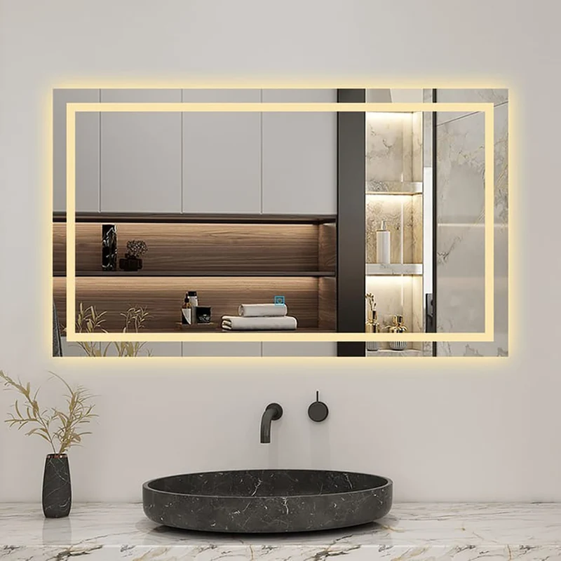 AICA LED miroir lumineux 3 couleurs tactile + anti-buée + dimmable + mémoire 80x60cm miroir salle de bain