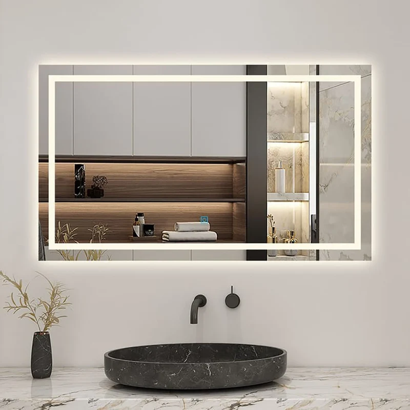 AICA LED miroir lumineux 3 couleurs tactile + anti-buée + dimmable + mémoire 80x60cm miroir salle de bain