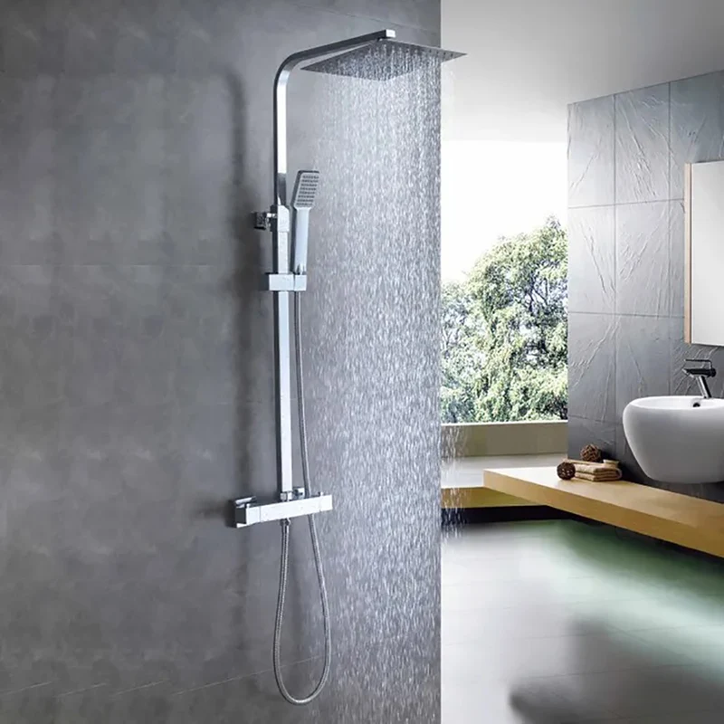 Colonne de douche thermostatique salle de bain kit carré chromé AICA