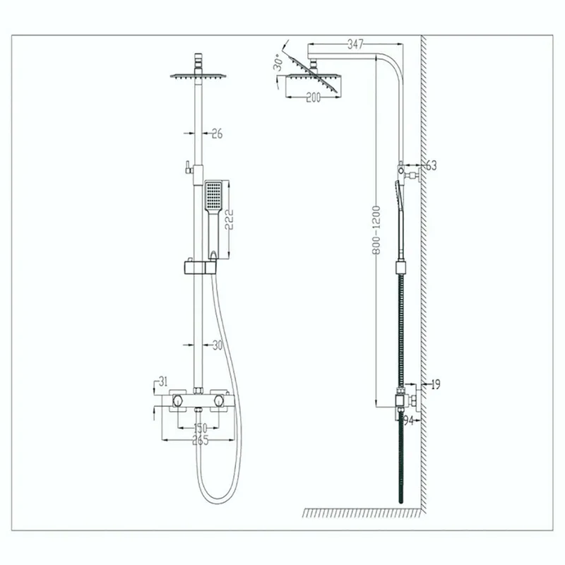 Colonne de douche thermostatique salle de bain kit carré chromé AICA