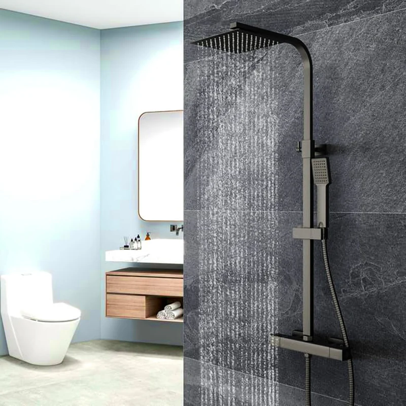 Colonne de douche thermostatique carrée noire avec réglage en hauteur AICA