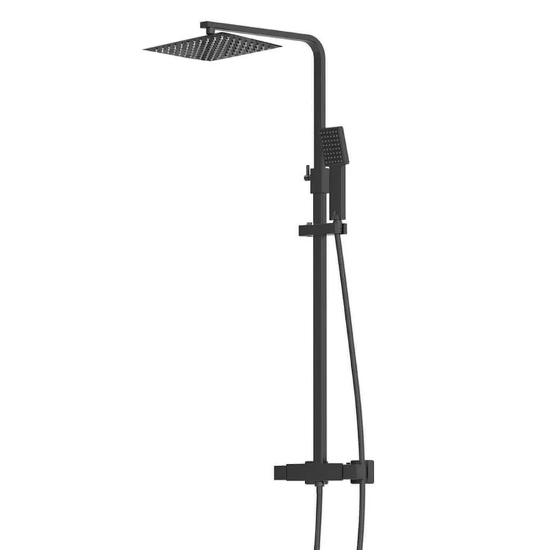 Colonne de douche thermostatique carrée noire avec réglage en hauteur AICA