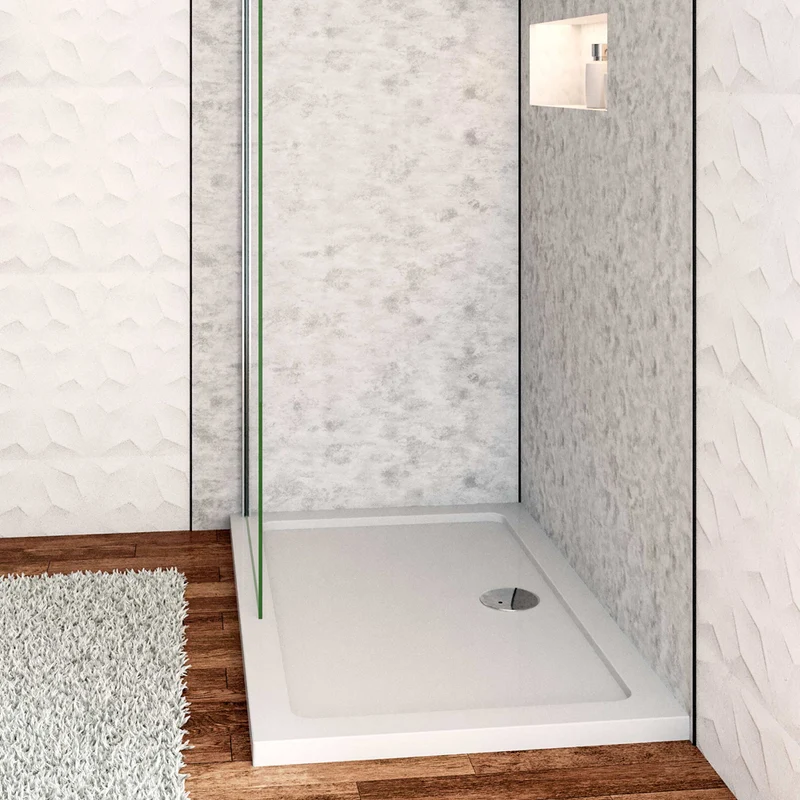 Receveur de douche à l'italien H.3cm, blanc, rectangulaire, Bac à douche extra-plat en résine, avec une bonde H.55mm Design ultra-mince