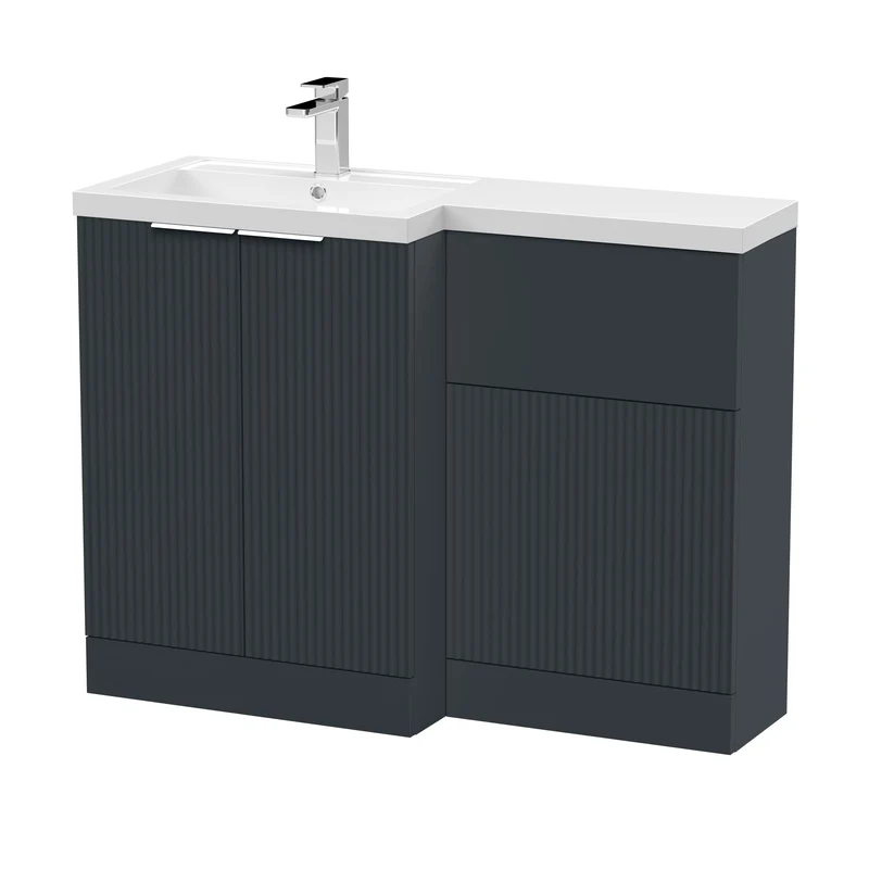 Fluted 1100mm Basin & WC Combination Unit With Left Hand Polymarble Basin - Soft Black Satin