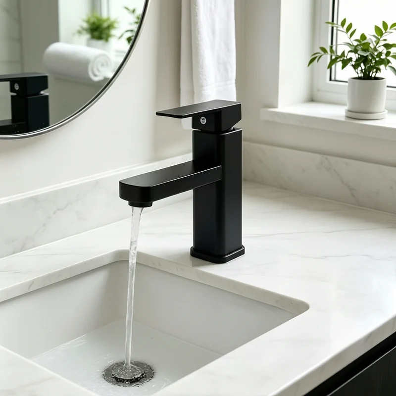 Mitigeur de lavabo noir mat minimaliste avec flexibles fournis