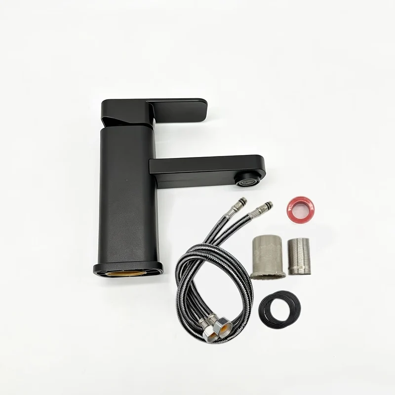 Mitigeur de lavabo noir mat minimaliste avec flexibles fournis