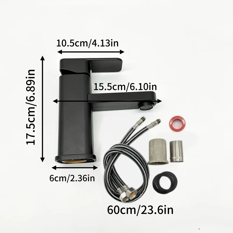 Mitigeur de lavabo noir mat minimaliste avec flexibles fournis