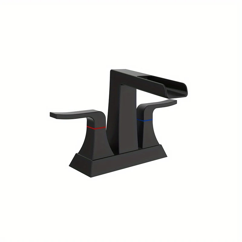 Robinet de lavabo trois trous noir à deux poignées et bec cascade