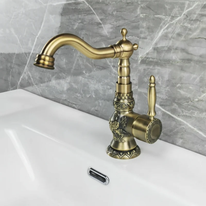 Mitigeur de lavabo rétro en laiton vieilli ciselé