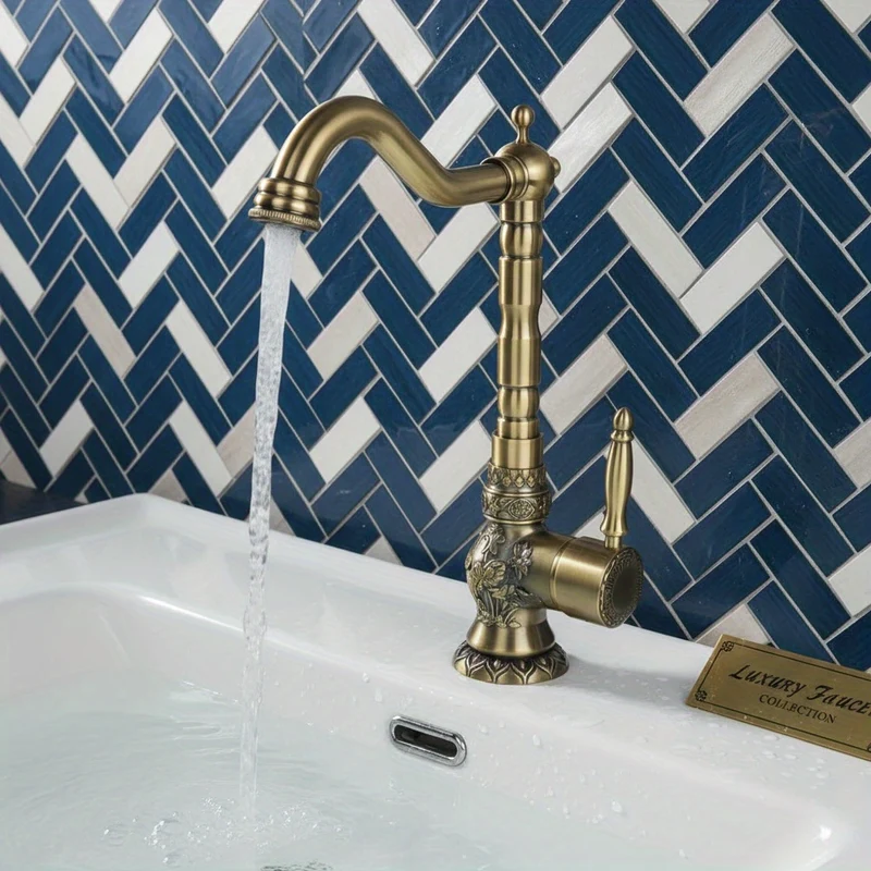 Mitigeur de lavabo rétro en laiton vieilli ciselé