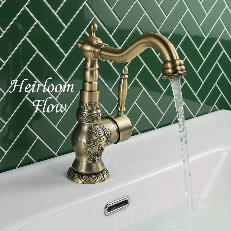 Mitigeur de lavabo rétro en laiton vieilli ciselé