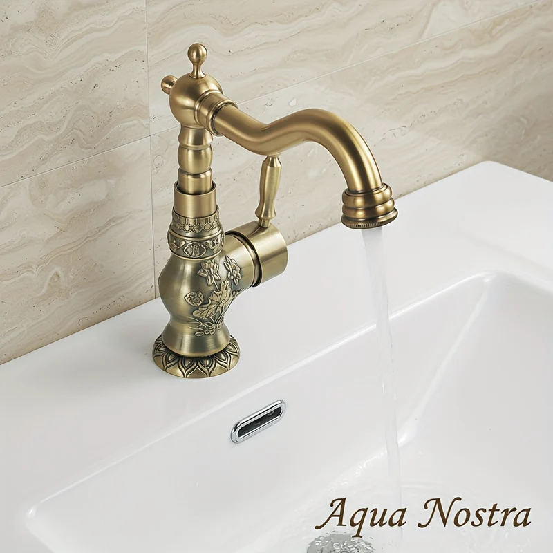 Mitigeur de lavabo rétro en laiton vieilli ciselé