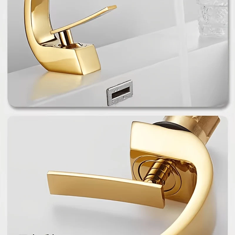 Mitigeur de lavabo cascade doré en arc avec flexibles fournis