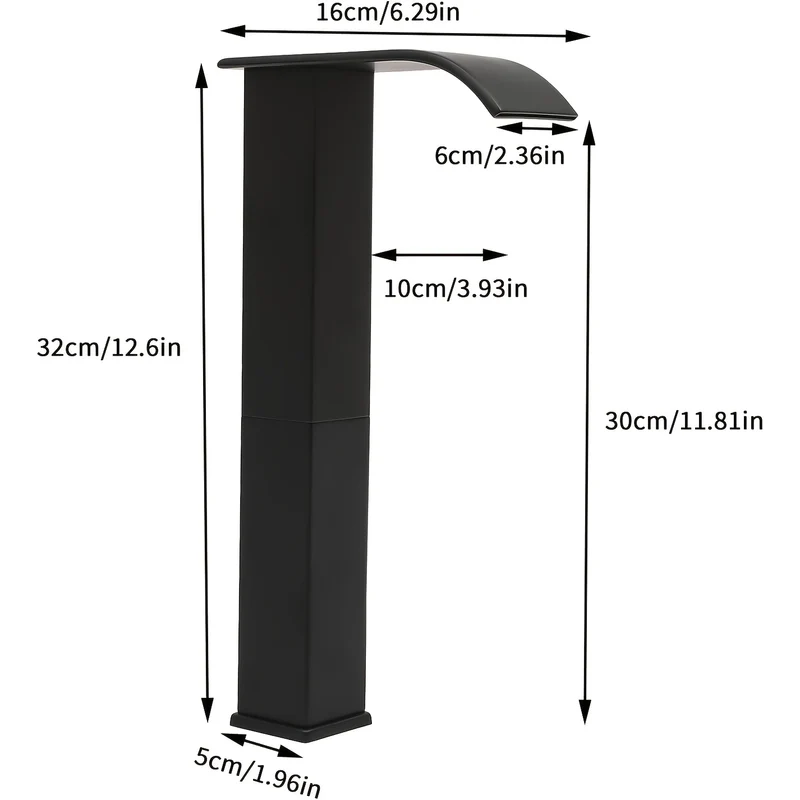 Mitigeur de vasque haut cascade noir de 32 cm