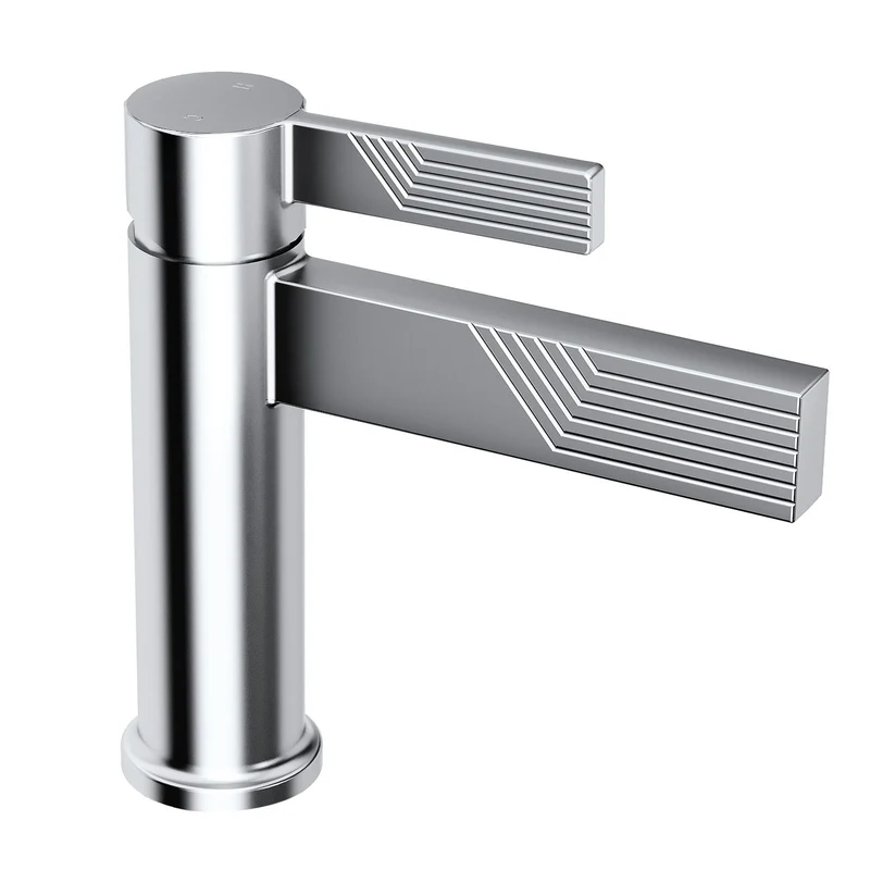 Mitigeur de lavabo chromé au bec cascade strié anti-traces