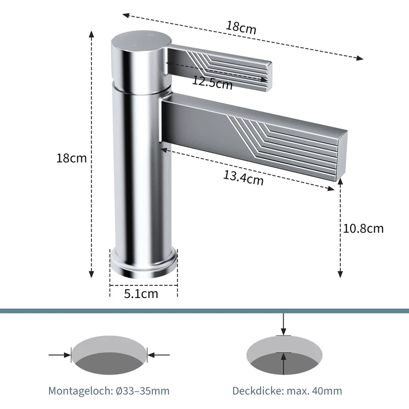 Mitigeur de lavabo chromé au bec cascade strié anti-traces