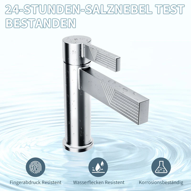 Mitigeur de lavabo chromé au bec cascade strié anti-traces