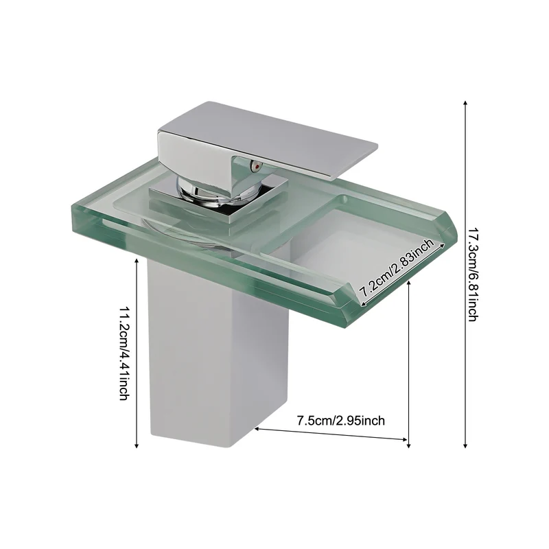 Mitigeur de lavabo cascade à plateau de verre chromé