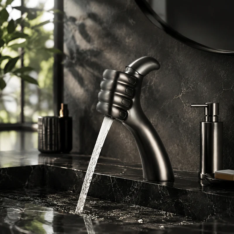 Mitigeur de lavabo design en forme de poing, gris anthracite
