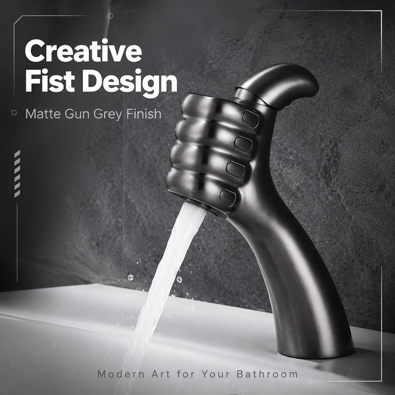 Mitigeur de lavabo design en forme de poing, gris anthracite