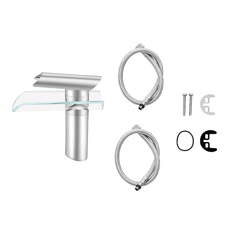 Mitigeur de lavabo cascade à bec en verre chromé