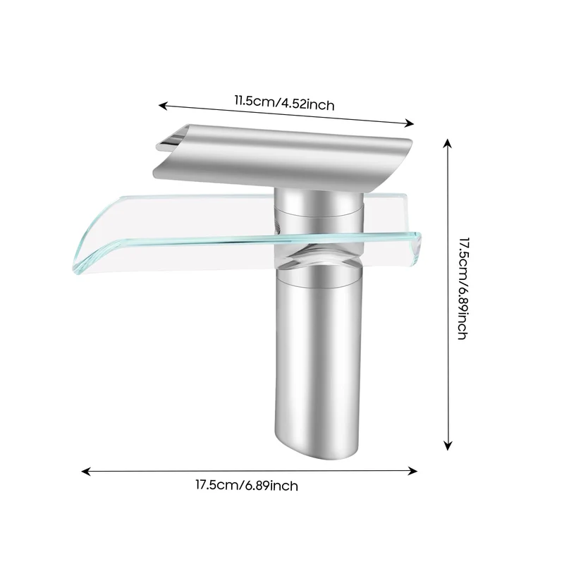 Mitigeur de lavabo cascade à bec en verre chromé