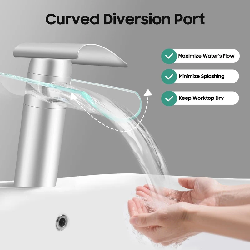 Mitigeur de lavabo cascade à bec en verre chromé